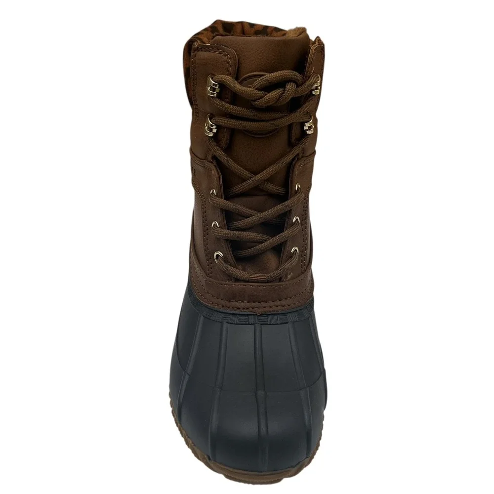 Tommy Hilfiger Women's Lined Duck Boots Size 7-7.5 Brown Leopard Print Warm Cozy